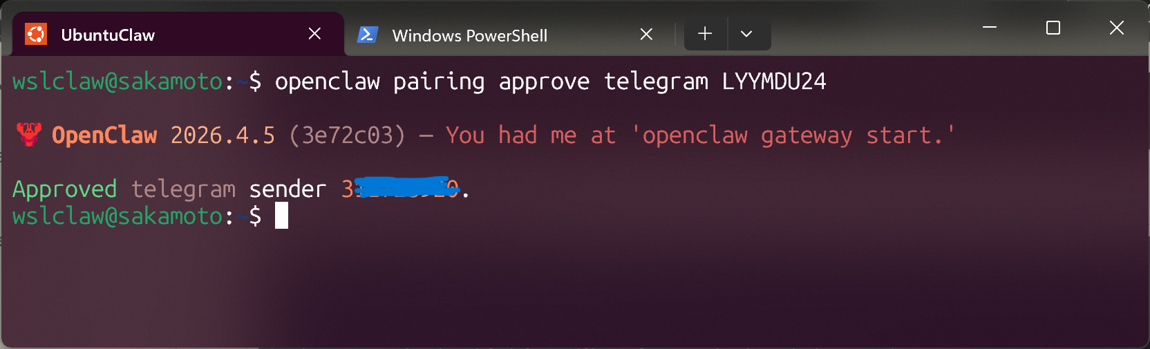 openclaw telegram approve code